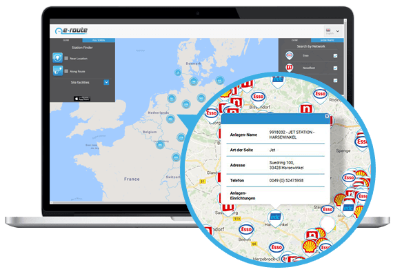 Finden Sie mit dem E-Route Tankstellenfinder alle TKS Akzeptanzstellen in Deutschland.